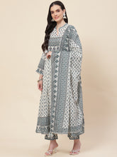 Floral Printed Cotton Kurta With Pants & Dupatta